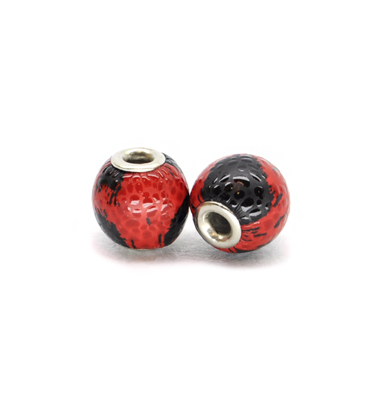 Donut bead similar "leather" stained (2 pieces) 14 mm - Red